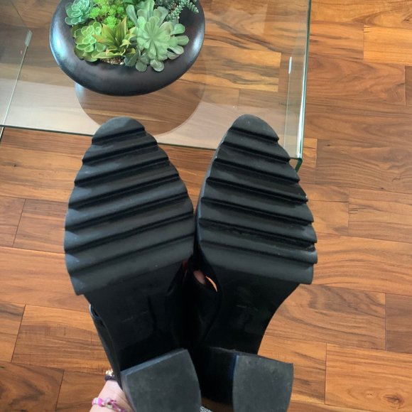 Black Leather Tread Mules - Picture 4 of 5